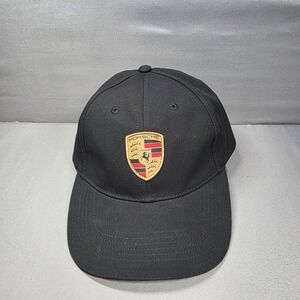 Genuine Porsche Crest Logo Hat Cap Black Adjustable Strap Back